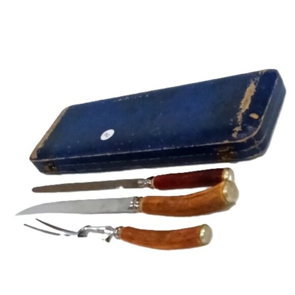 Vintage Chas Barber & Co Firth Steel 3-Piece Meat Carving Set in Original Case - Picture 3 of 8